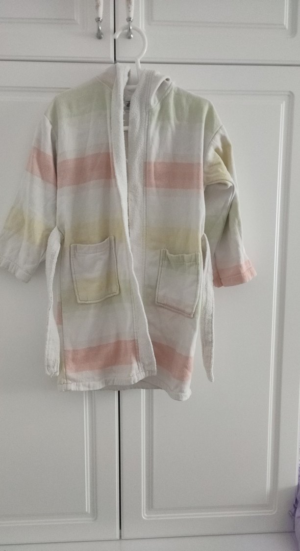 Çocuk Pastel Renkli Bağlama Desenli Bornoz - Görsel 2