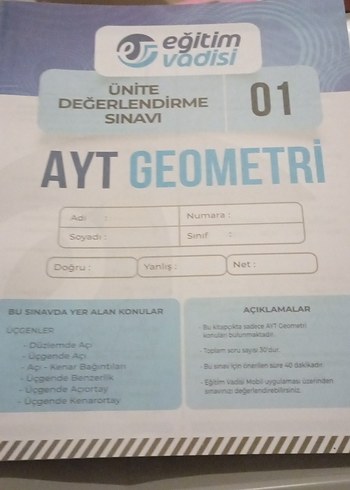 AYT Geometri Ünite Değerlendirme Sınavı