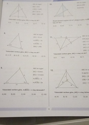 Beden AYT Geometri Ünite Değerlendirme Sınavı
