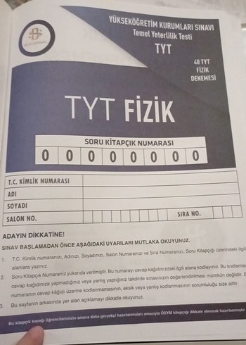 2021 YKS TYT Fizik Branş Denemeleri Kitabı