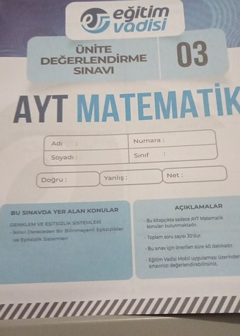 Beden AYT Matematik Ünite Değerlendirme Sınavı Kitabı