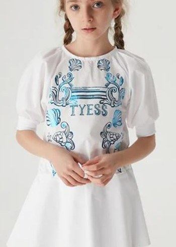 xs Beden Kadın Beyaz Nakışlı Kısa Kollu Mini Elbise