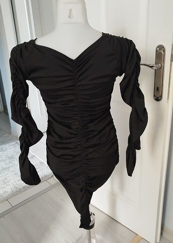 38 Beden Siyah Drapeli Straplez Mini Gotik altında çengelli