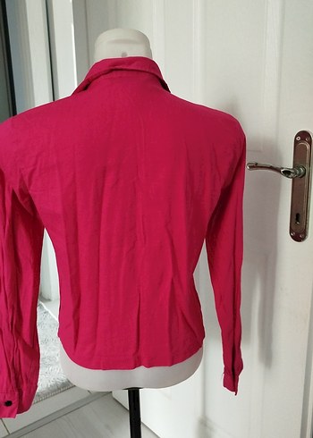 xl Beden Renkli Baskılı Pembe Uzun Kollu Gömlek