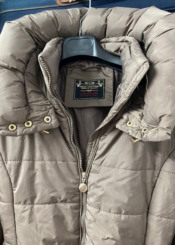 xl Beden kahverengi Renk Bej Kadın Midi Kışlık Mont Fermuarlı