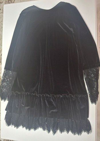 siyah kadife dantel detaylı mini elbise - Görsel 3