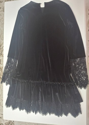 siyah kadife dantel detaylı mini elbise - Görsel 5