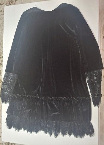 siyah kadife dantel detaylı mini elbise - Görsel 2