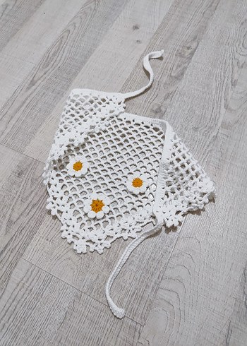 Nakışlı Beyaz Örgü Bandana - Görsel 3