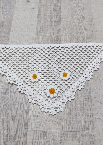 Nakışlı Beyaz Örgü Bandana - Görsel 5