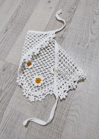 Nakışlı Beyaz Örgü Bandana - Görsel 6