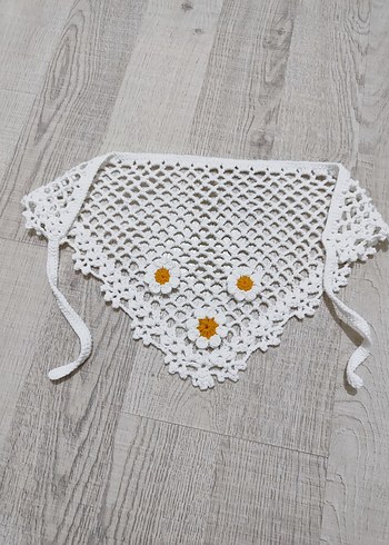 Nakışlı Beyaz Örgü Bandana - Görsel 7
