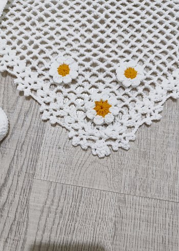 Nakışlı Beyaz Örgü Bandana - Görsel 8