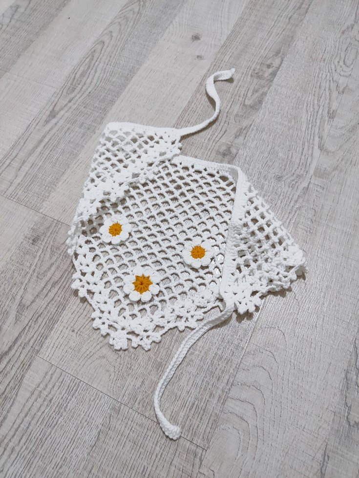 Nakışlı Beyaz Örgü Bandana - Görsel 3