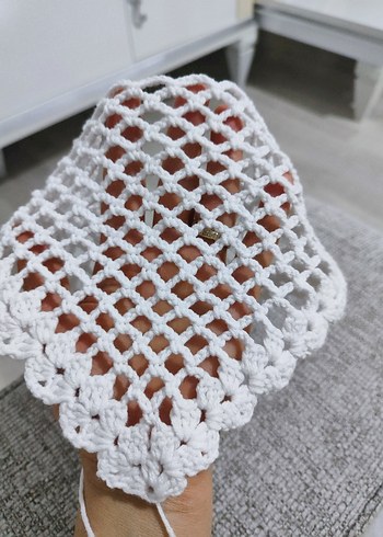 El Örgüsü Bohem Beyaz Dantel Bandana - Görsel 7