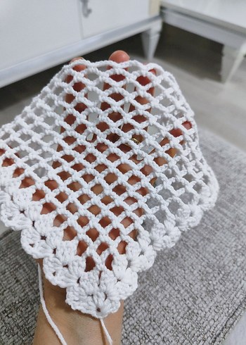 El Örgüsü Bohem Beyaz Dantel Bandana - Görsel 6