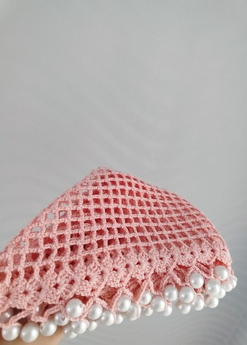 İnci Detaylı Pembe Dantel Bohem Bandana - Görsel 9