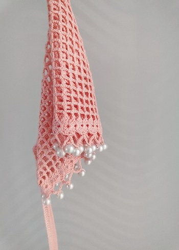 İnci Detaylı Pembe Dantel Bohem Bandana - Görsel 10