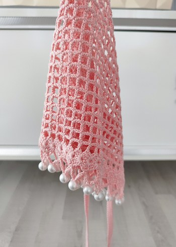 Dantel İşlemeli Pembe Bohem Örgü Saç Bandı - Görsel 6