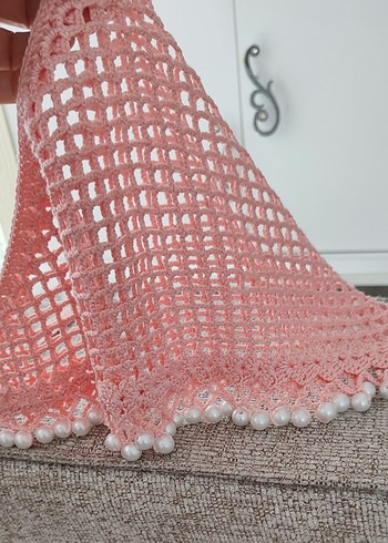 Dantel İşlemeli Pembe Bohem Örgü Saç Bandı - Görsel 4