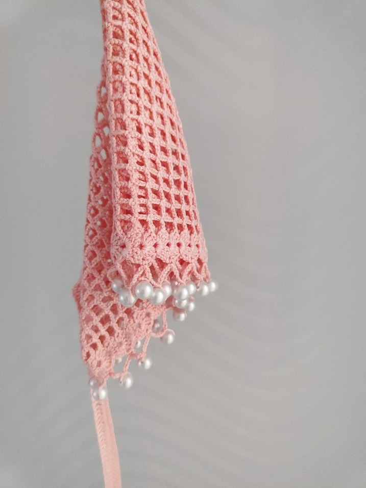 Dantel İşlemeli Pembe Bohem Örgü Saç Bandı - Görsel 5