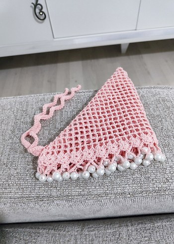 Dantel Detaylı Pembe Bohem Örgü Saç Bandanası - Görsel 7