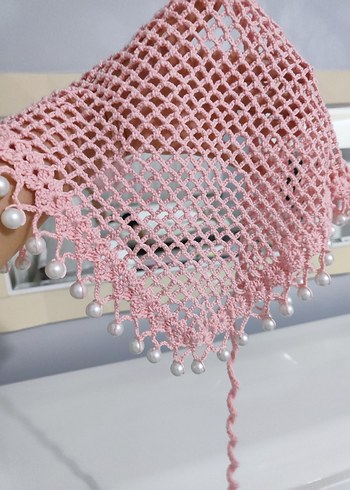 Dantel Detaylı Pembe Bohem Örgü Saç Bandanası - Görsel 10