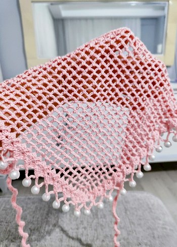 Dantel Detaylı Pembe Bohem Örgü Saç Bandanası - Görsel 2