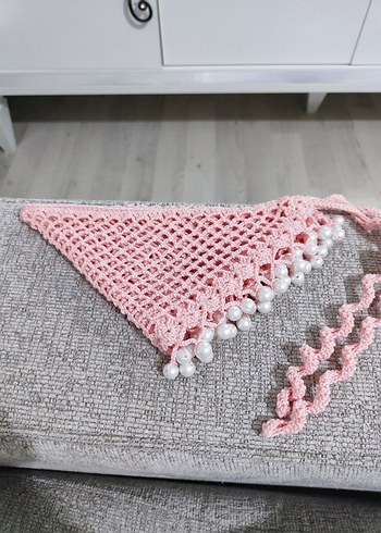 Dantel Detaylı Pembe Bohem Örgü Saç Bandanası - Görsel 8