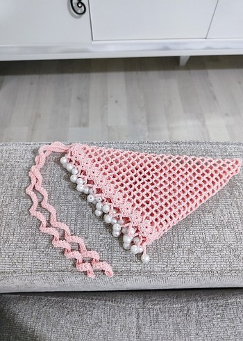 Dantel Detaylı Pembe Bohem Örgü Saç Bandanası - Görsel 9