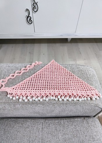 Dantel Detaylı Pembe Bohem Örgü Saç Bandanası - Görsel 6