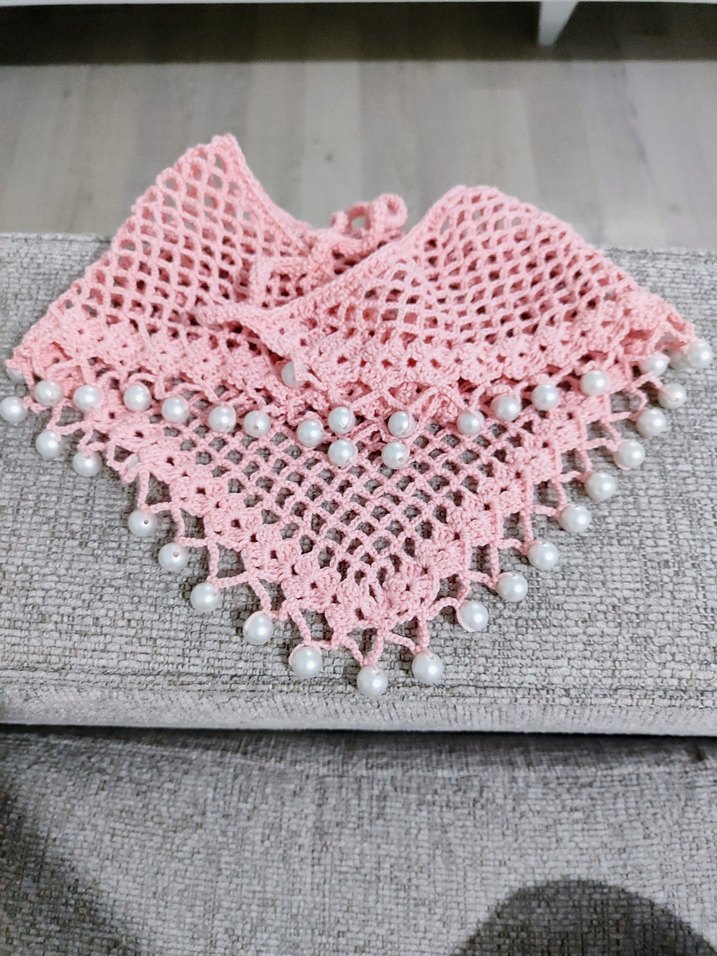 Dantel Detaylı Pembe Bohem Örgü Saç Bandanası - Görsel 3