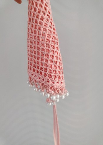 Dantel Detaylı Pembe Örgü Bohem Saç Bandı - Görsel 8