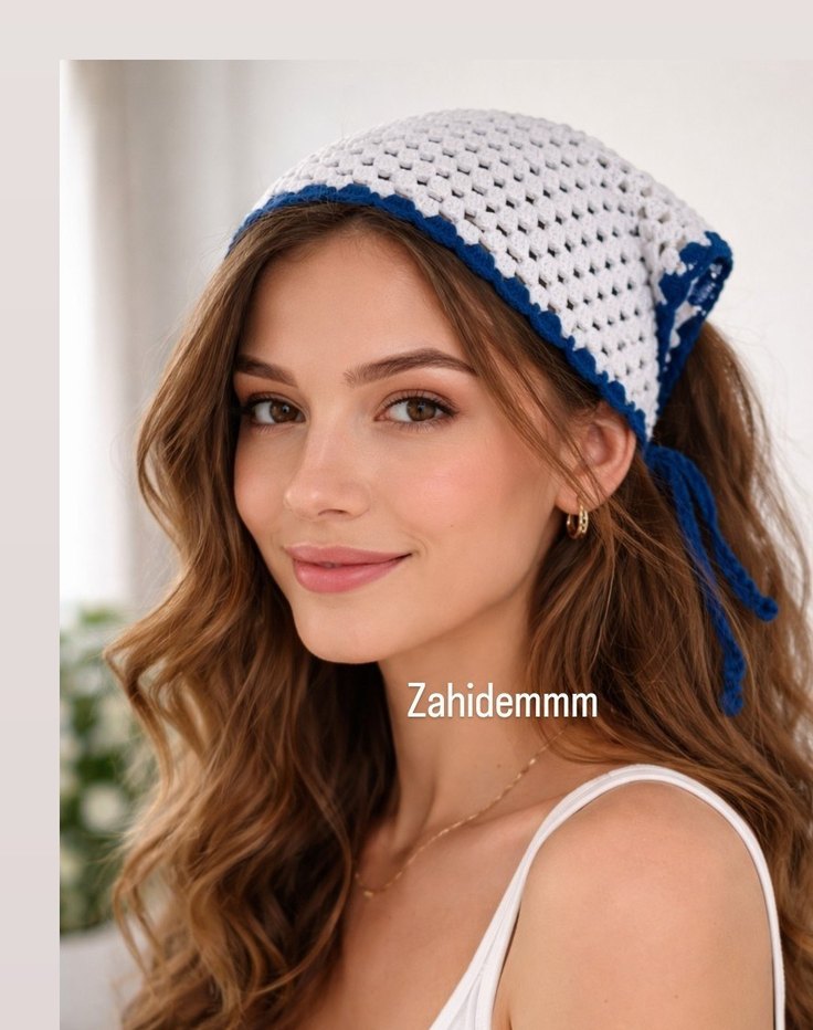 Mavi Kenarlı Bandana - Görsel 3