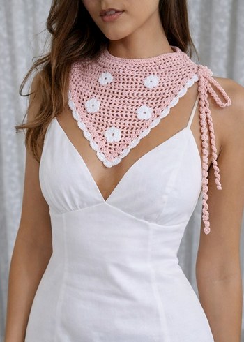 Dantel Detaylı Pembe Örgü Bandana - Görsel 2