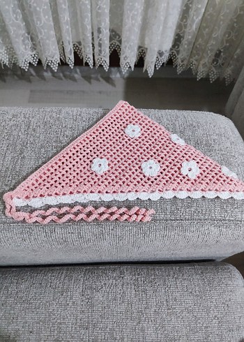 Dantel Detaylı Pembe Örgü Bandana - Görsel 3