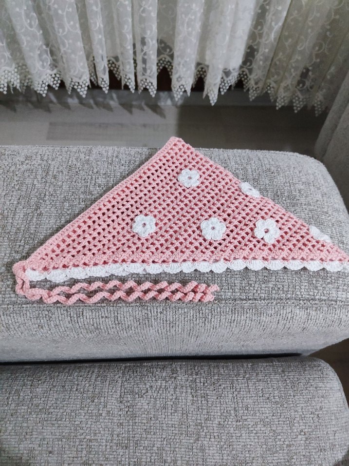 Dantel Detaylı Pembe Örgü Bandana - Görsel 3
