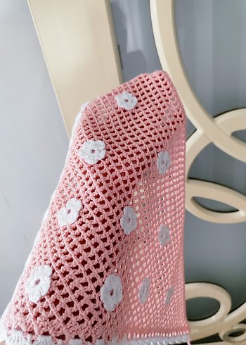 Dantel Detaylı Pembe Bohem Örgü Fular - Görsel 6