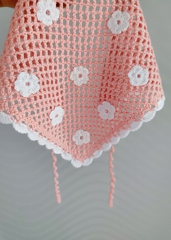 Dantel Detaylı Pembe Bohem Örgü Fular - Görsel 3