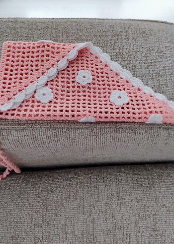 Dantel Detaylı Pembe Bohem Örgü Fular - Görsel 8