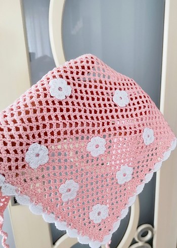 Dantel Detaylı Pembe Bohem Örgü Fular - Görsel 5