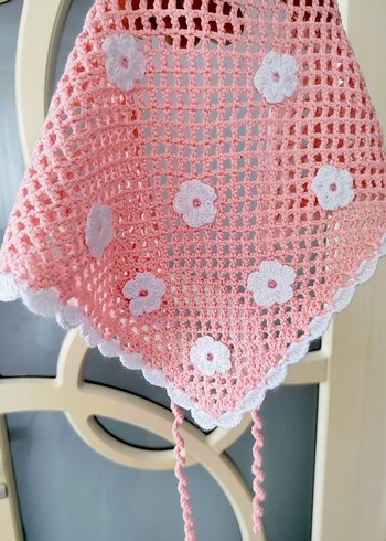 Dantel Detaylı Pembe Bohem Örgü Fular - Görsel 7