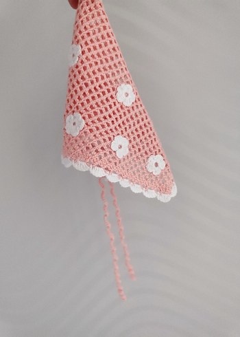 Dantel Detaylı Pembe Bohem Örgü Fular - Görsel 4