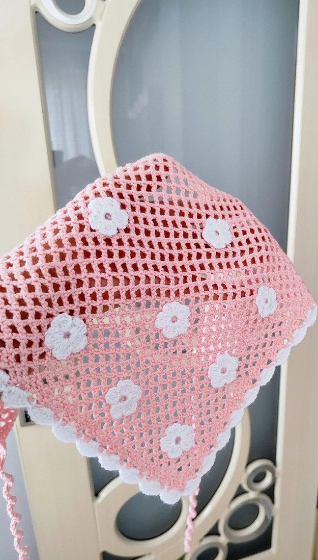 Dantel Detaylı Pembe Bohem Örgü Fular - Görsel 5