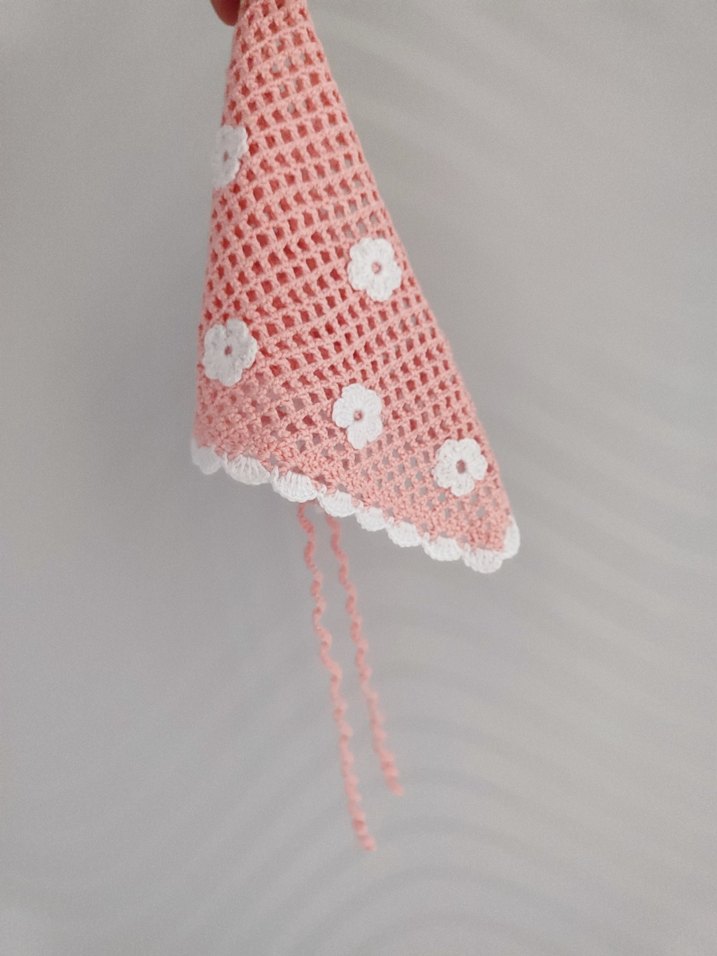 Dantel Detaylı Pembe Bohem Örgü Fular - Görsel 4