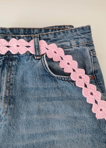 Diğer İşlemeli Dantel Detaylı Pembe Kemer