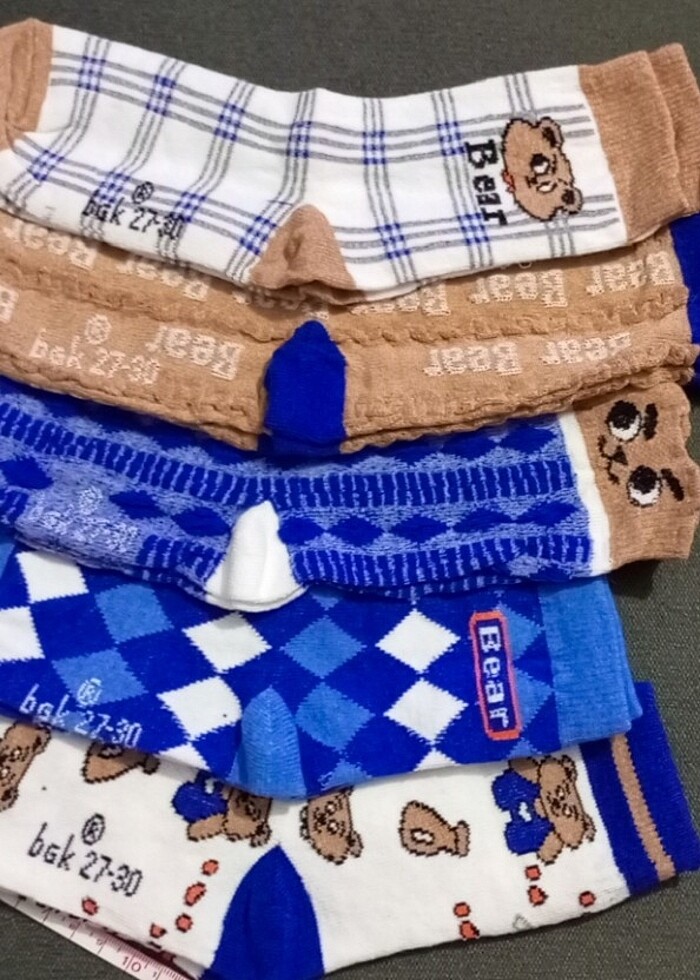 5Adet Ayıcık Desenli Çocuk Çorap 27-30no - Görsel 5