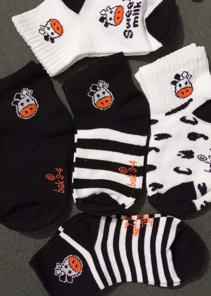 5 Adet İnek Desenli Çocuk Çorap 3-4 yaş - Görsel 5