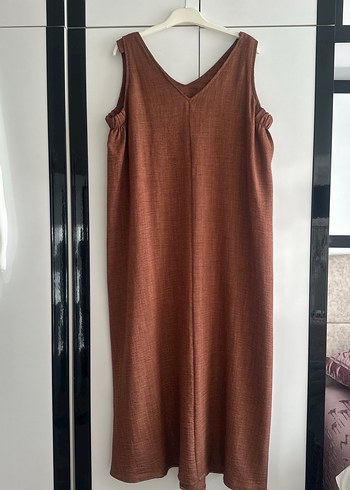 Kadın Kahverengi Uzun Keten Elbise - Görsel 5