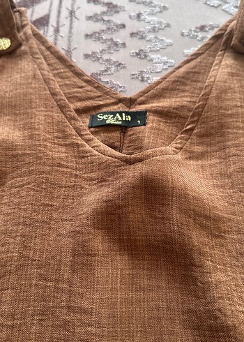 Kadın Kahverengi Uzun Keten Elbise - Görsel 6